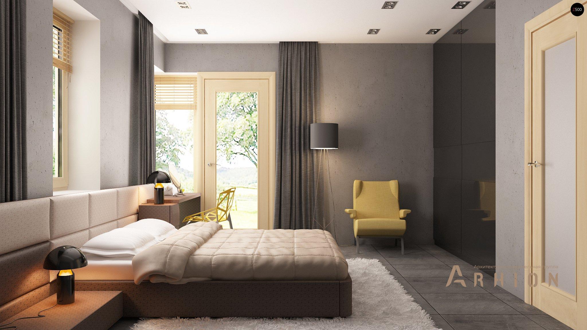 14. Проект одноэтажного дома в современном стиле с четырехскатной, Z200 k, площадью - 166 кв c терассой, гаражом, эркером